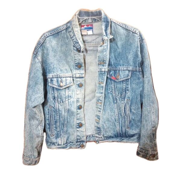 Vtg Big Smith Trucker jean jacket men's Sz LG Mustang World War II USA - Picture 3 of 10